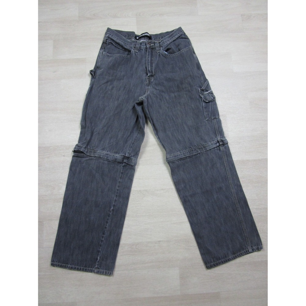 Vintage Joe Boxer Convertible Cargo‎ Jeans 8-Ball Logo 30.5x29.5 Wide Leg Skater